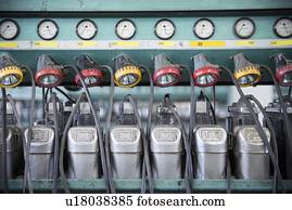 mineração, lâmpadas, penduradas, controle, sala