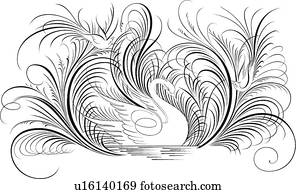 Calligraphic, design, von, schleppen, v?gel, aufpassen, a, schwan, in, wasser Calligraphic, design, von, schleppen, v?gel, aufpassen, a, schwan, in, wasser