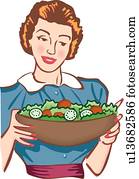 früher, frau besitz, schüssel salat früher, frau besitz, schüssel salat