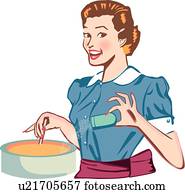 glücklich, früher, frau, kochende glücklich, früher, frau, kochende