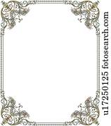 Black double line Border with gold decorative corners Clip Art