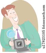 Retro man holding a camera