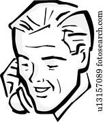 Retro man holding a phone 