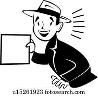 Retro man holding sign