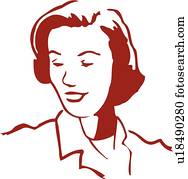 rot, früher, abbildung, von, kopf schultern, von, woman, aussieht, unten rot, früher, abbildung, von, kopf schultern, von, woman, aussieht, unten