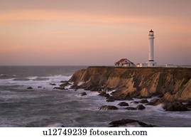 farol, ligado, penhasco