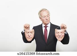 zakenman, vasthouden, maskers