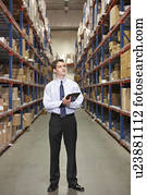 gerente, em, armazém, com, área de transferência