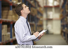 gerente, em, armazém, com, área de transferência