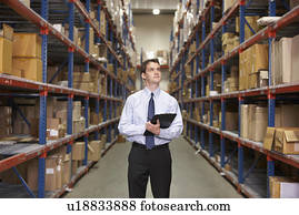 gerente, em, armazém, com, área de transferência