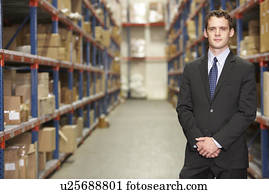 retrato, de, gerente, em, armazém