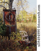 Seasons/Fall:, celeiro, porta, apoiando, árvore, grinalda, madeira, chair.