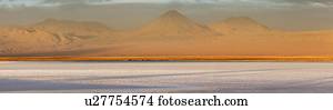Chile, San Pedro de Atacama, Volcanic landscape during sunset