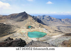 Volcanic landscape with lake