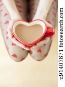 mulher, com, bebida quente