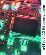 circuito impresso, Board., a, unidade central de processamento, interprets, e, executes, software, instruções