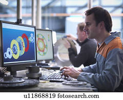 engenheiros, desenhando, industrial, embreagens, usando, cad, software