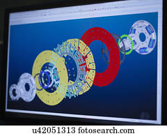 industrial, embreagem, projetos, usando, cad, software, ligado, tela computador