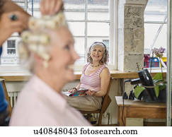 Senior women at hairdressers