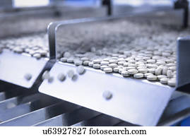 cima, de, tabuletas, em, embalagem, máquina, em, fábrica farmacêutica