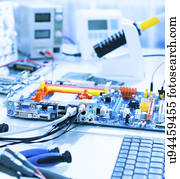 computadores, em, um, reparar, oficina