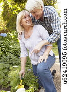 Senior couple gardening