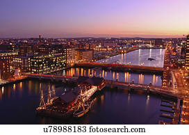 View over Fort Point Channel at dusk