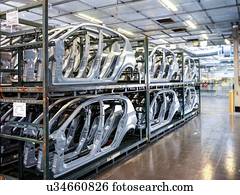 car, partes corpo, em, armazenamento, carro, fábrica