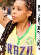 Woman in Brazil t-shirt