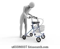 3D man with walking frame/rollator 3D man with walking frame/rollator