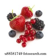 Fresh berry fruits against a white background.
