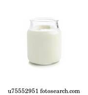 Jar of fresh yoghurt against a white background.