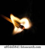 Matchstick on fire against a black background.