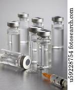 vacina, frascos, e, um, siringa, fim, cima.