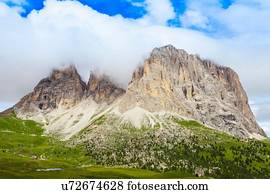 Low cloud and rock formation, Dolomites, Italy