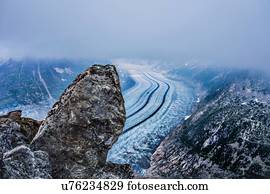 Rock formation and low cloud, Eggishorn, Switzerland
