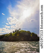 farol, ligado, penhasco