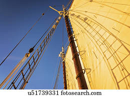 Sail and mast against clear sky