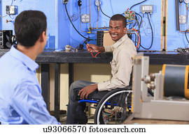 estudante, em, cadeira rodas