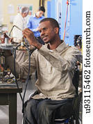 estudante, em, cadeira rodas