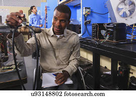 estudante, em, cadeira rodas