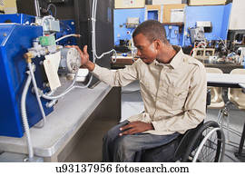 estudante, em, cadeira rodas