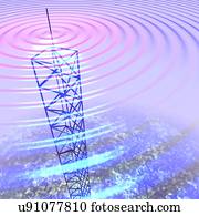 ondas rádio, e, torre transmissão