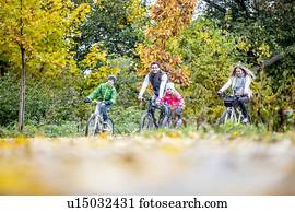 família, ciclismo, junto
