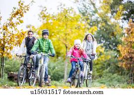 família, ciclismo, junto