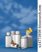 genérico, garrafas pílula, e, borboletas