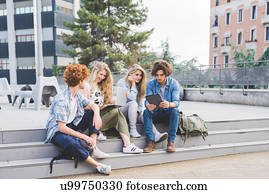 amigos, ligado, social, mídia, ao ar livre