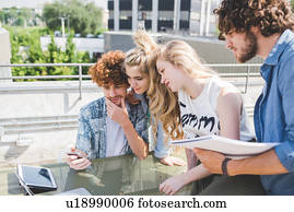 amigos, ligado, social, mídia, ao ar livre