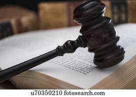 gavel, ligado, abertos, livro lei