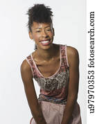 Portrait of fashion model in sleeveless tunic